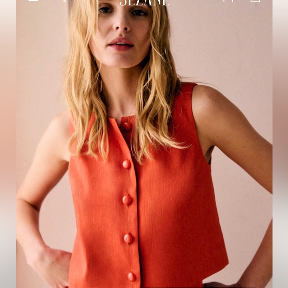 Sezane Altea Sleeveless Button-Front Top in Burnt Orange (Sold out on website!)